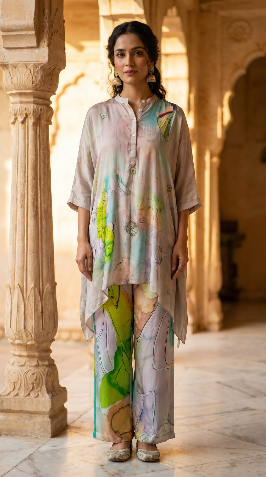 Pastel Watercolour Crepe Silk Co-Ord Set