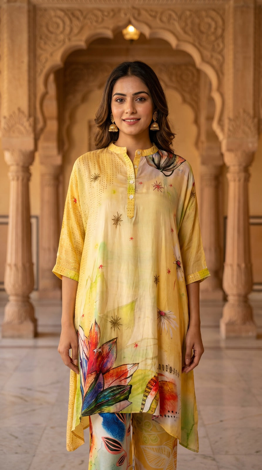 Golden Bloom Handcrafted Crepe Silk Co-Ord Set