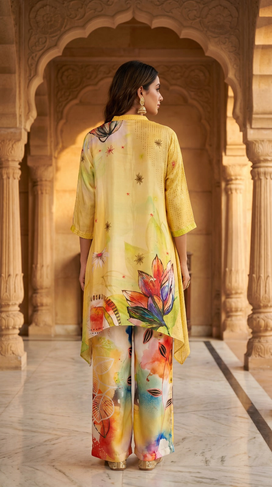 Golden Bloom Handcrafted Crepe Silk Co-Ord Set
