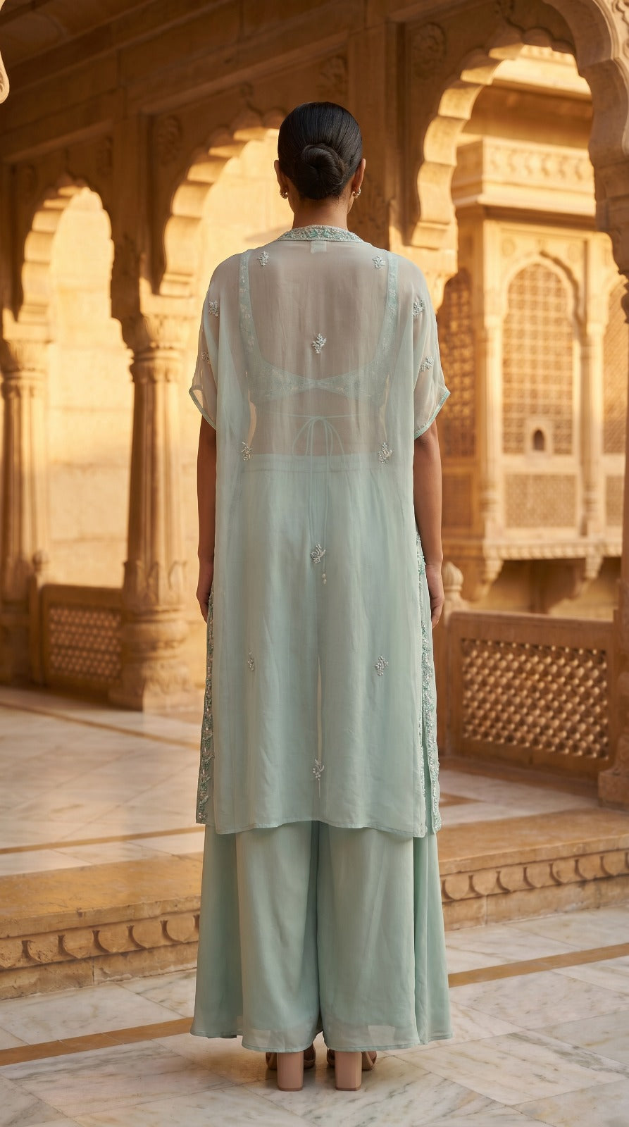 Seafoam Bloom Organza Cape Co-ord Set