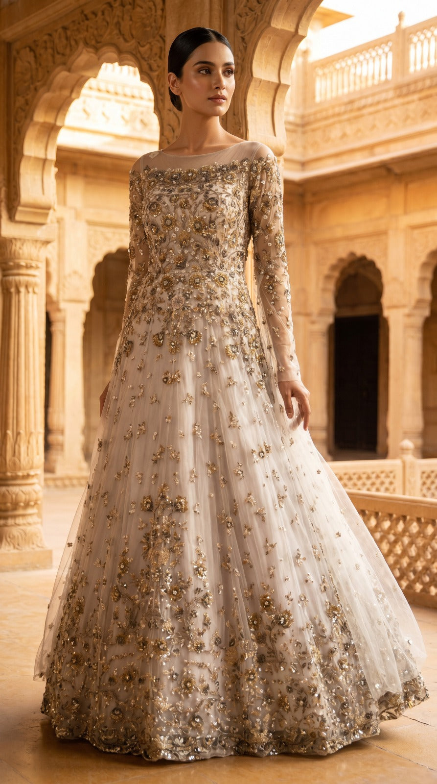 Ivory Bloom Embellished Net Gown