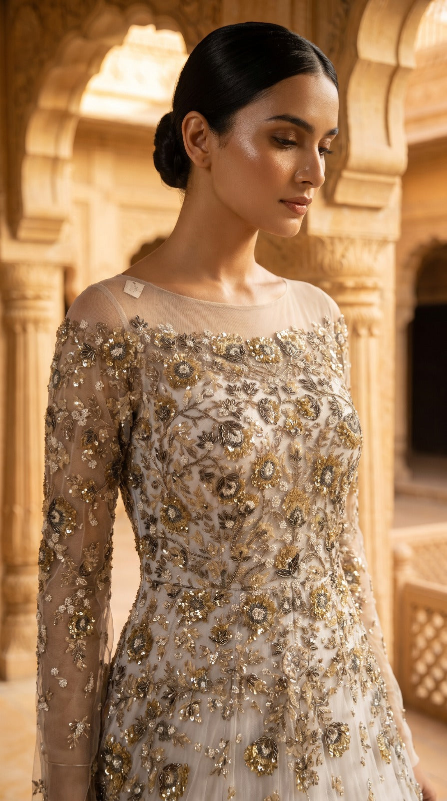 Ivory Bloom Embellished Net Gown
