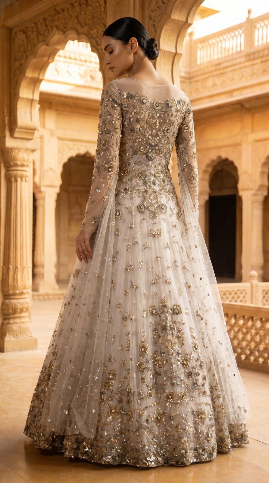 Ivory Bloom Embellished Net Gown