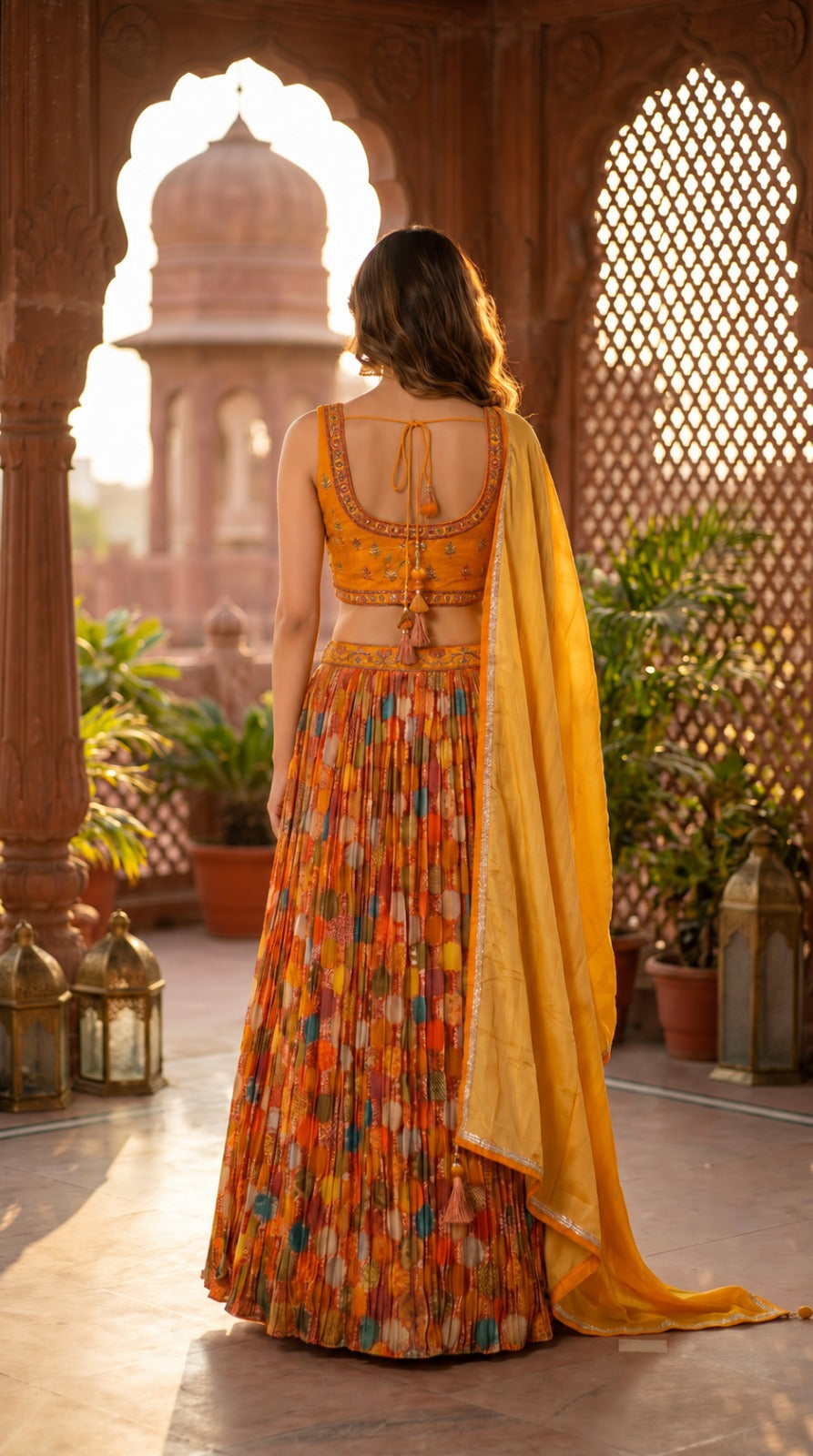Multicolor Floral Print Georgette Sleeveless Lehenga Set