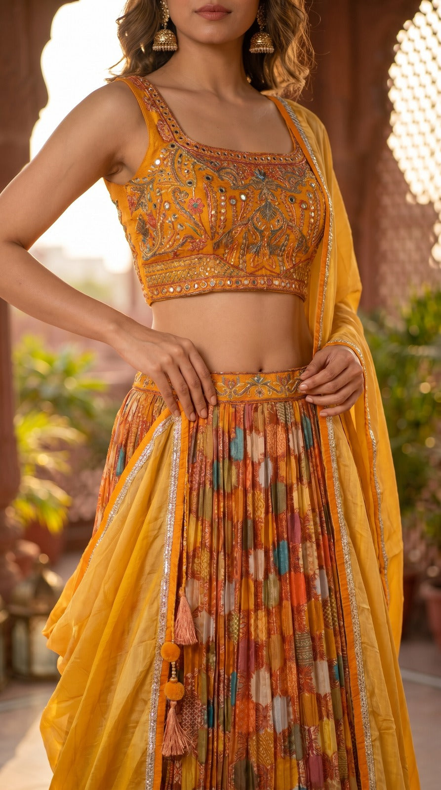 Multicolor Floral Print Georgette Sleeveless Lehenga Set