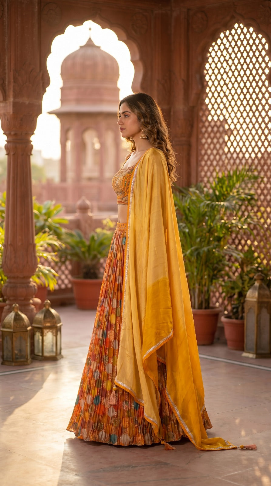 Multicolor Floral Print Georgette Sleeveless Lehenga Set