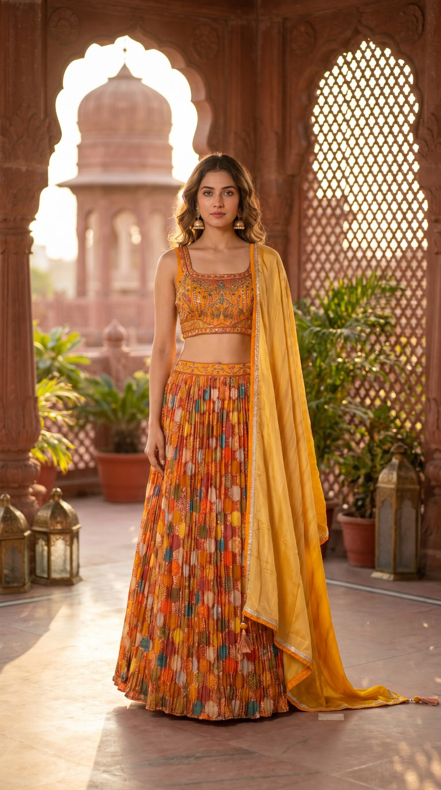 Multicolor Floral Print Georgette Sleeveless Lehenga Set