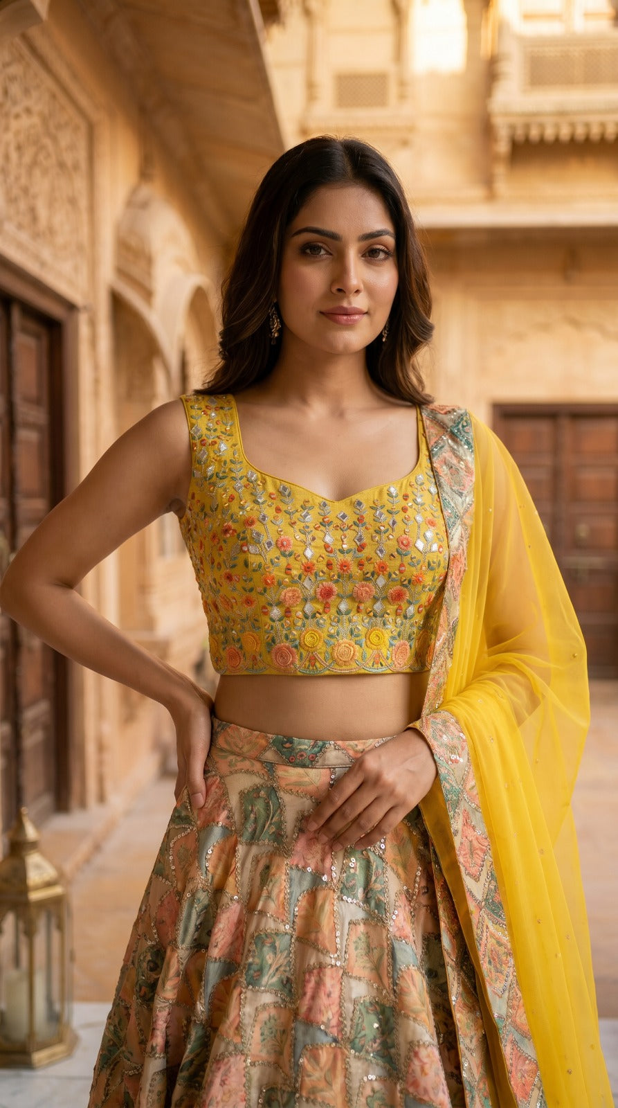 Vibrant Yellow Embroidered Silk Lehenga Set