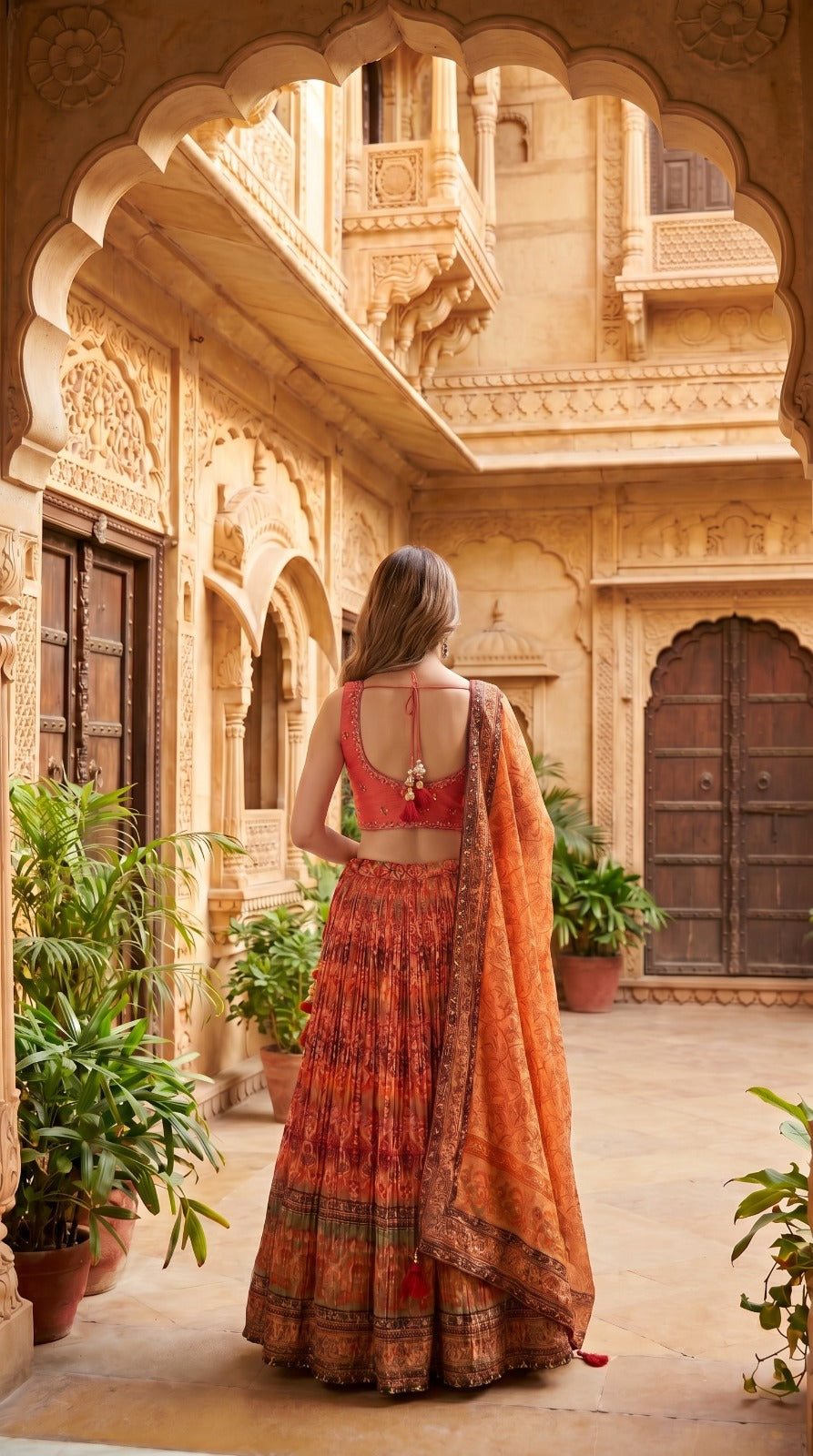 Multicolour Embroidered Silk Lehenga Set