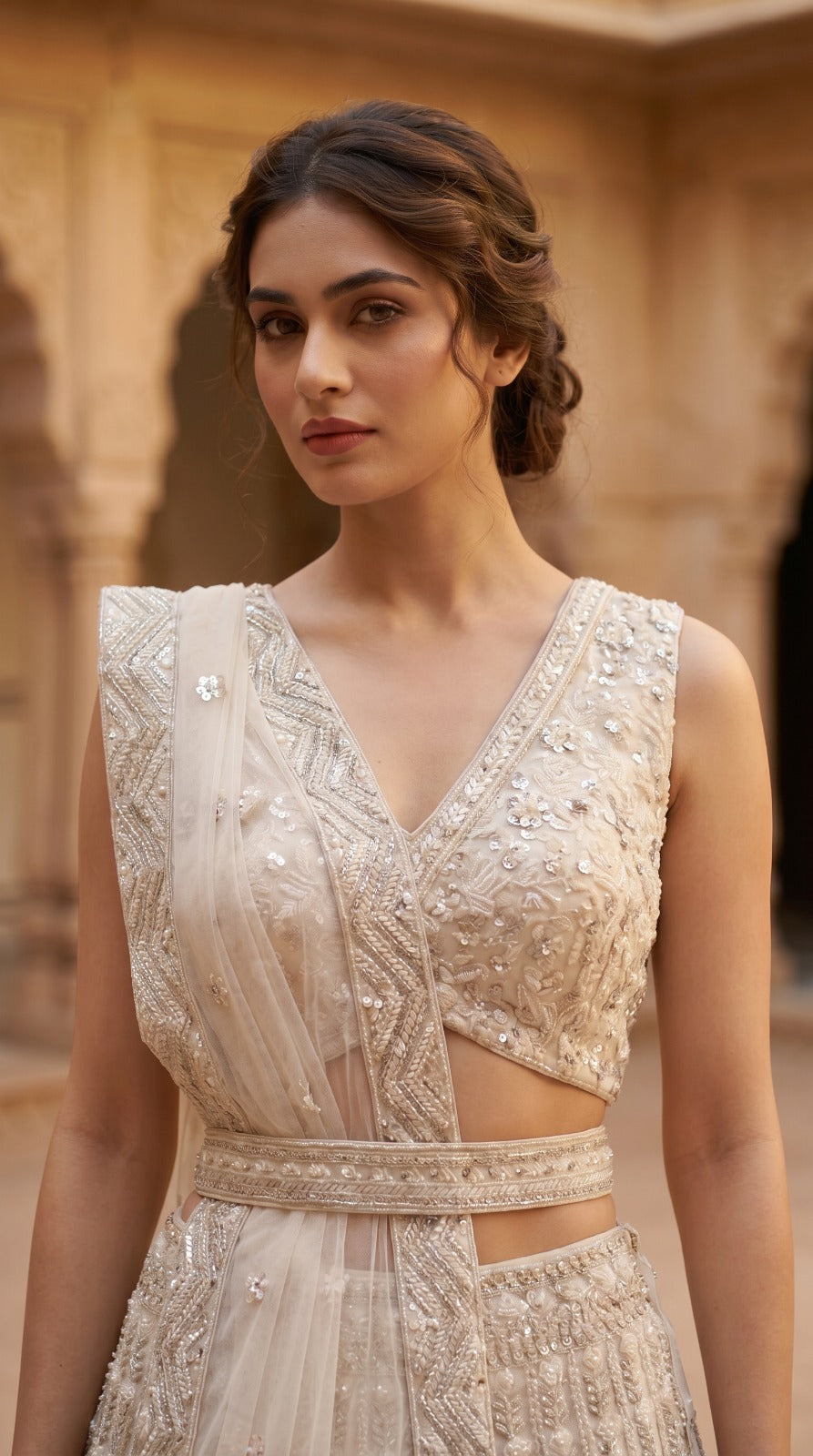 Ivory Bridal Embroidered Silk Lehenga Set