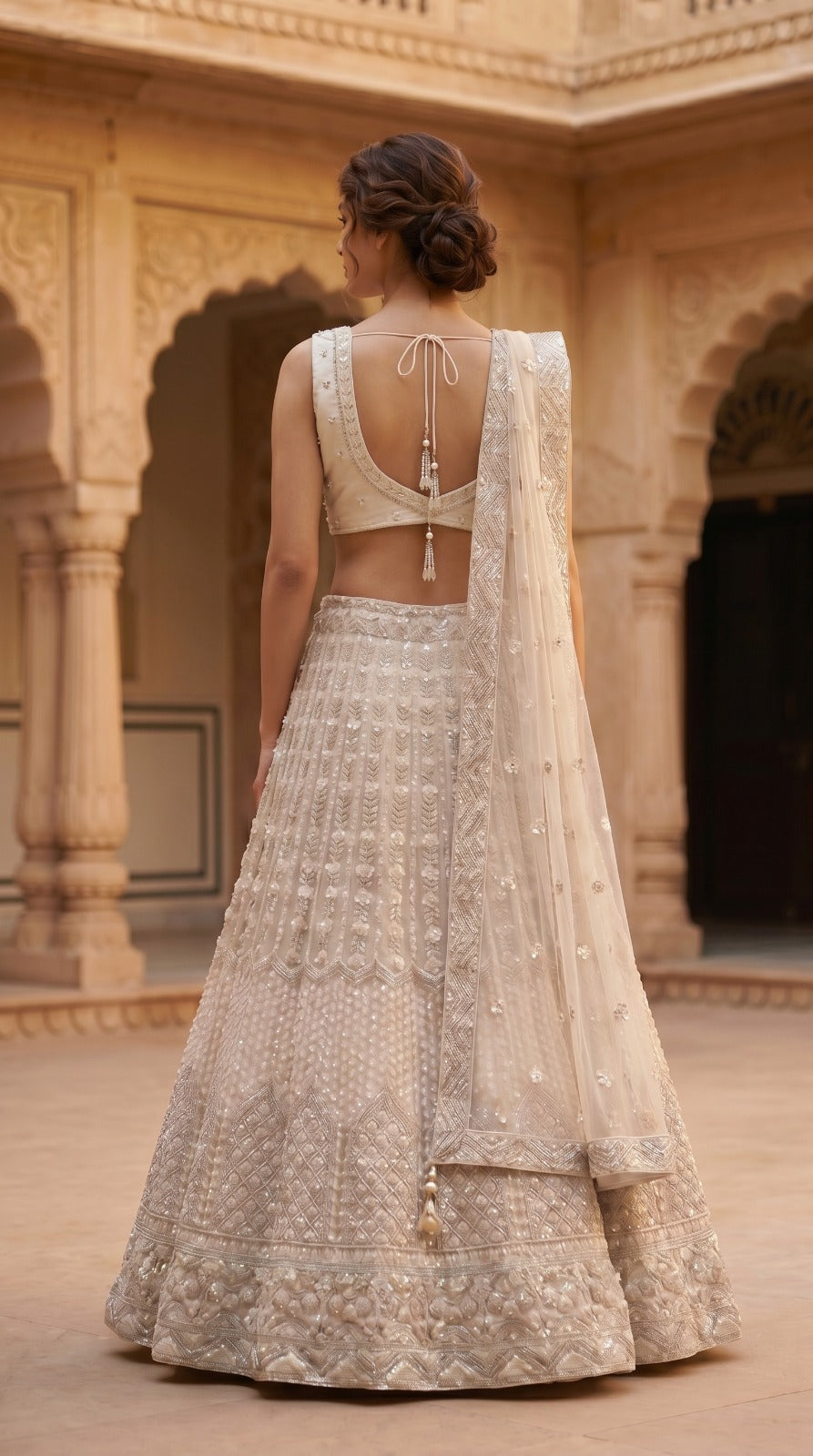 Ivory Bridal Embroidered Silk Lehenga Set
