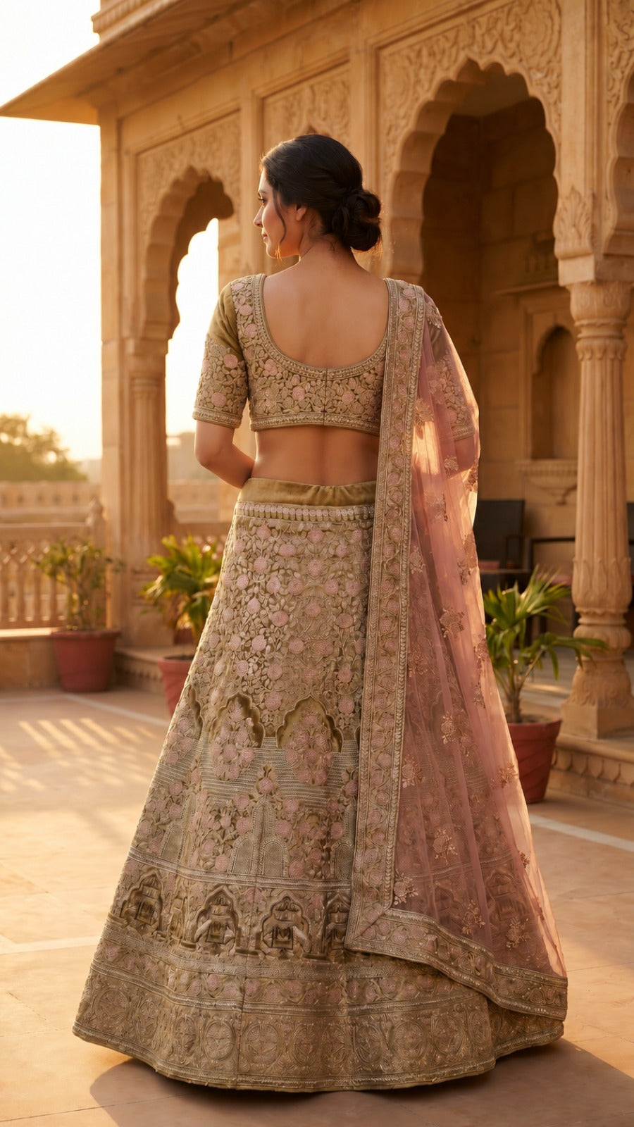 Sage Green Premium Silk Embroidered Lehenga Set