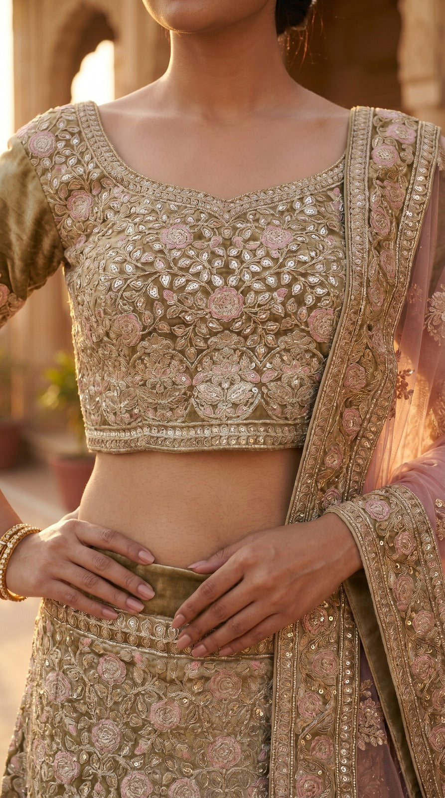 Sage Green Premium Silk Embroidered Lehenga Set