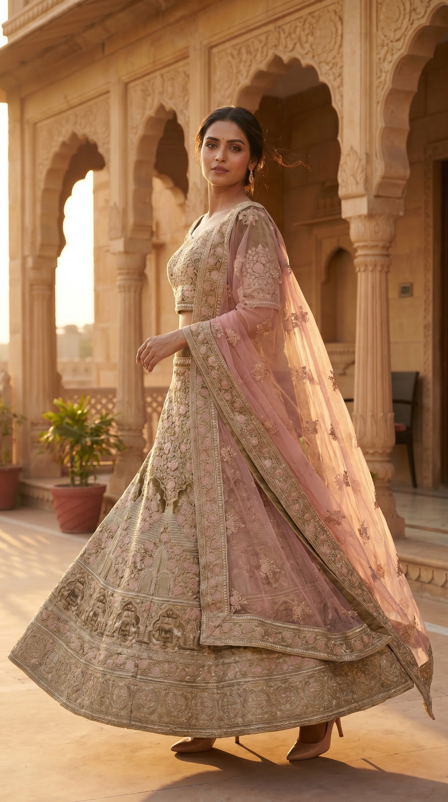 Sage Green Premium Silk Embroidered Lehenga Set