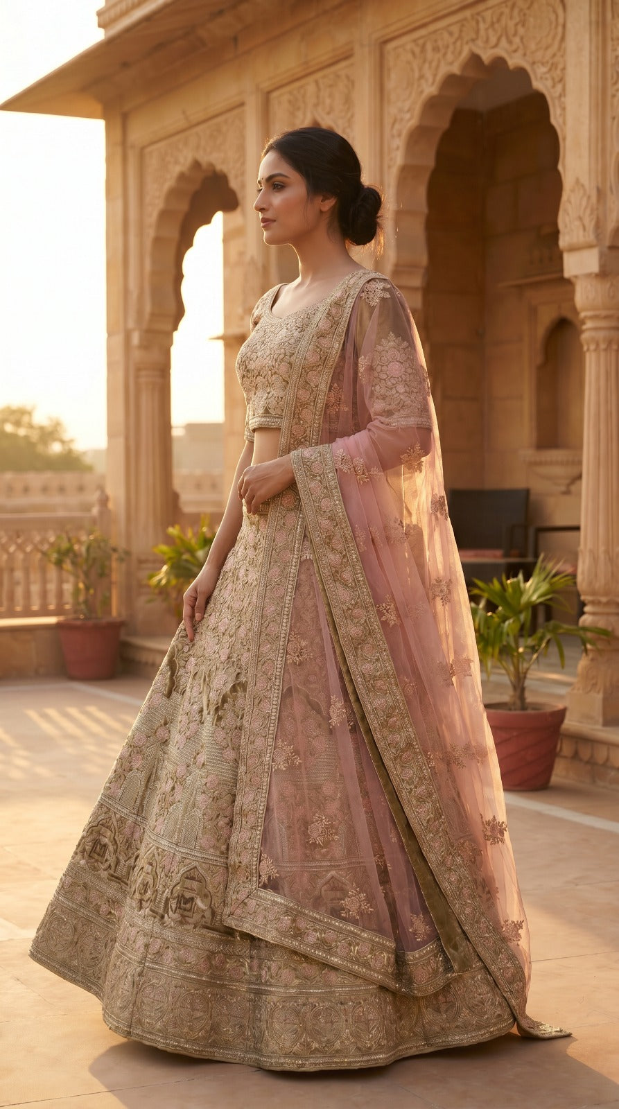 Sage Green Premium Silk Embroidered Lehenga Set