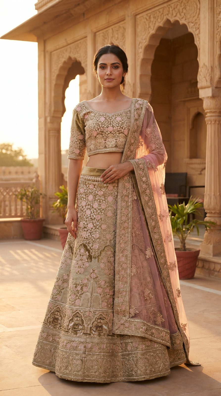 Sage Green Premium Silk Embroidered Lehenga Set