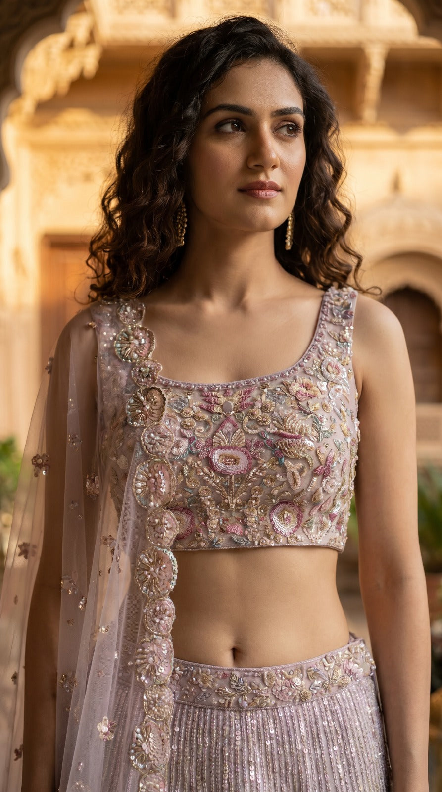 Pastel Mauve Premium Silk Embroidered Lehenga Set