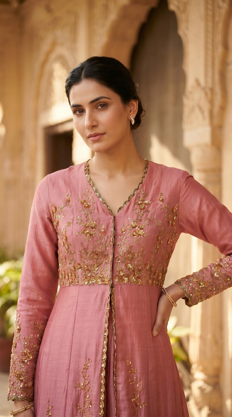Dusty Rose Premium Silk Embroidered Anarkali