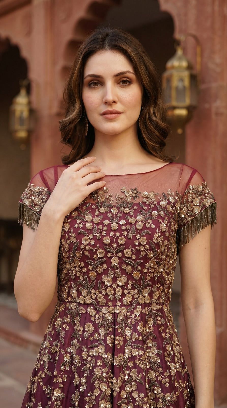 Wine Premium Silk Embroidered Anarkali Set