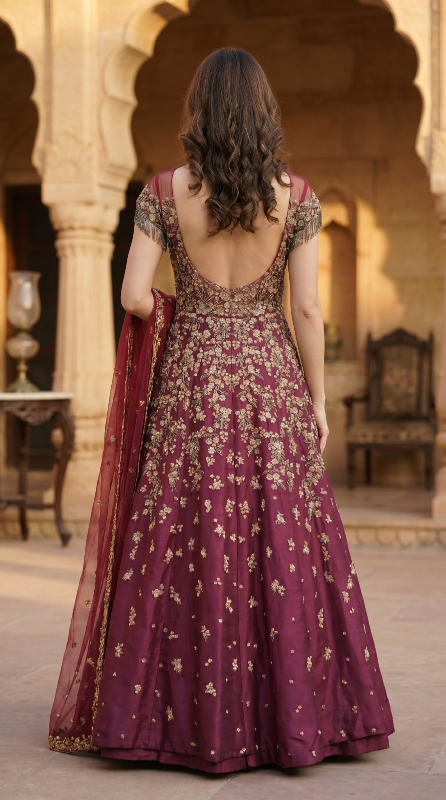 Wine Premium Silk Embroidered Anarkali Set