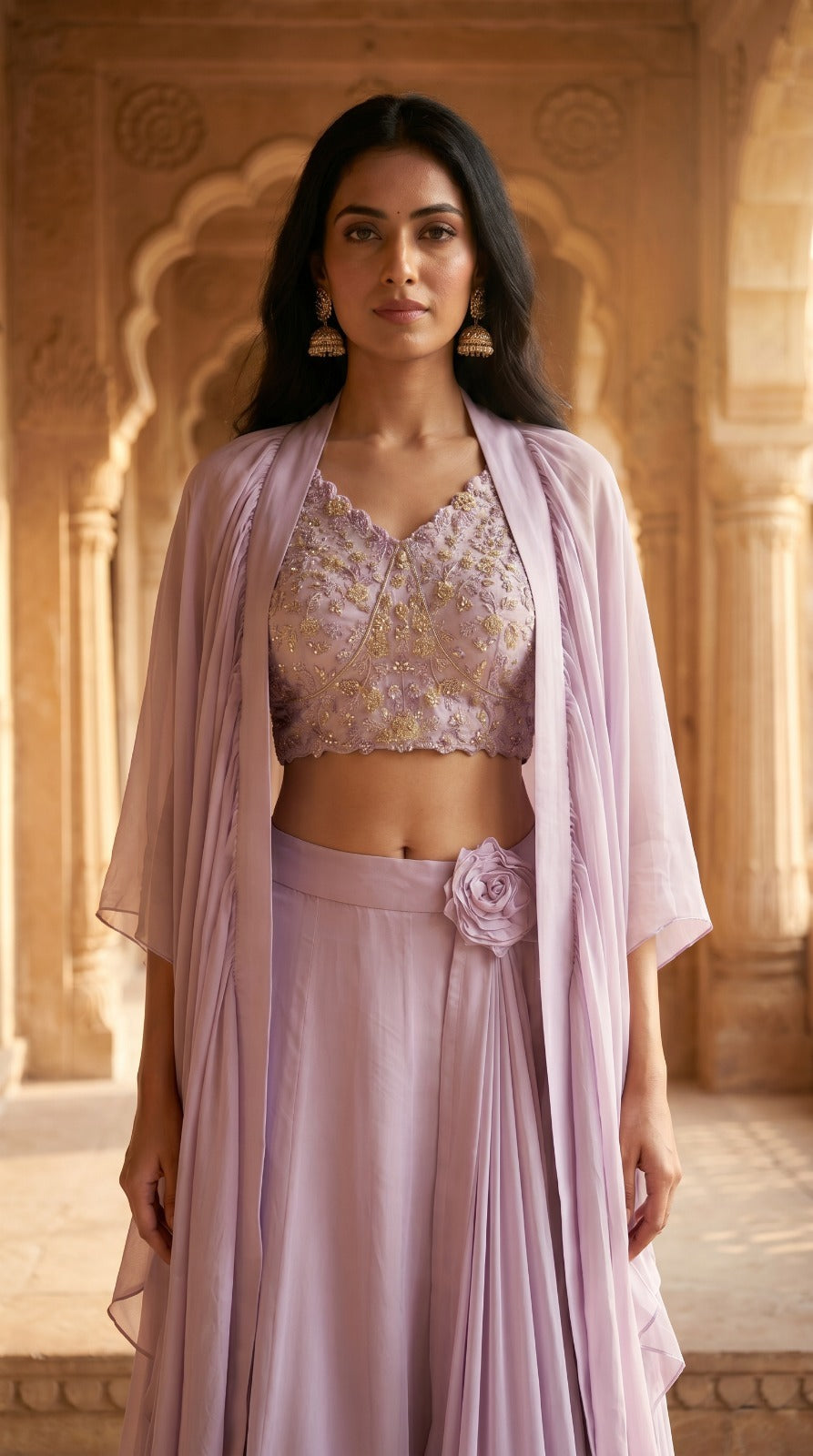 Dreamy Lavender Premium Silk Embroidered Lehenga Set
