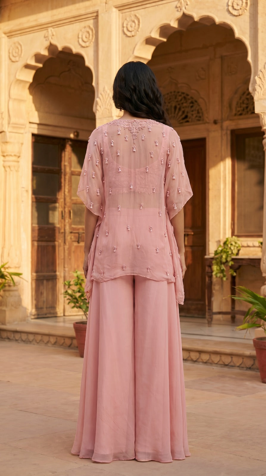 Blush Pink Georgette Embroidered Palazzo Co-ord Set