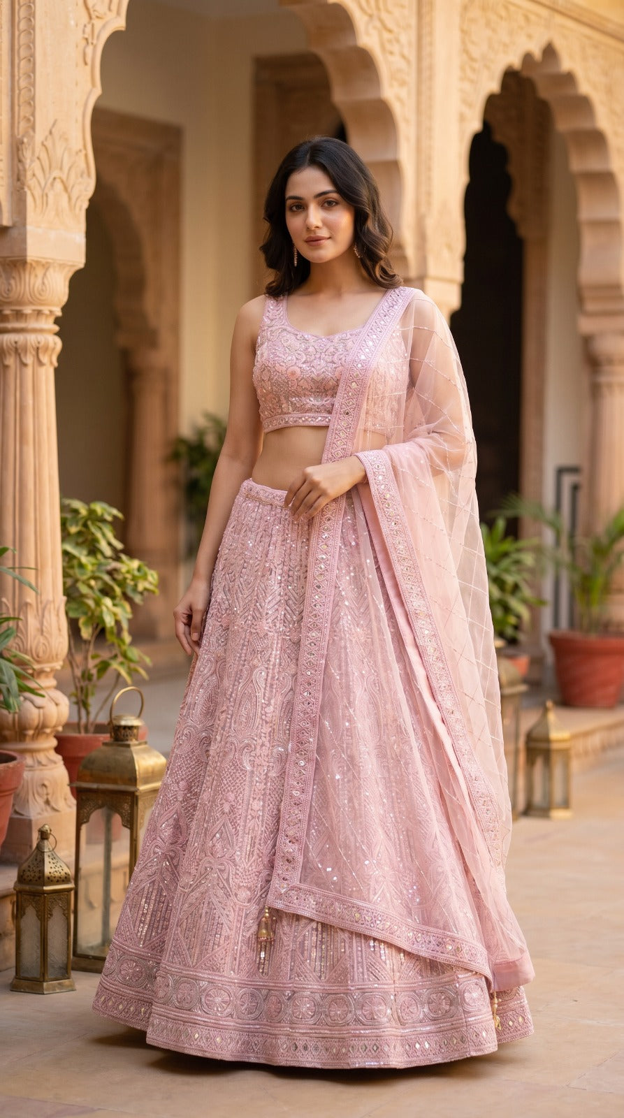 Blush Pink Premium Silk Sequin Embroidered Lehenga Set
