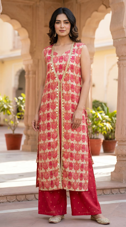 Beige Ruby Muslin Lace Co-ord Set