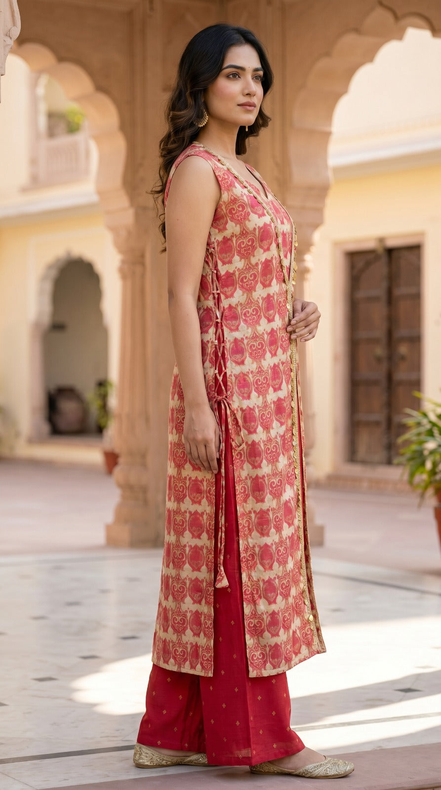Beige Ruby Muslin Lace Co-ord Set