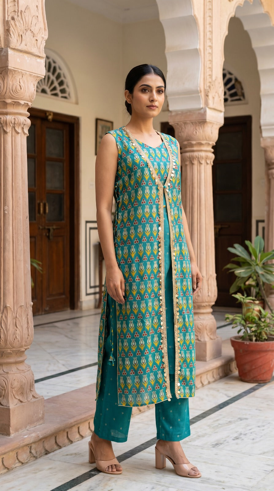Teal Muslin Lace Co-ord Set