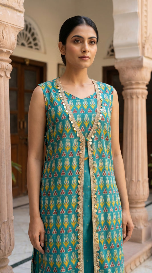 Teal Muslin Lace Co-ord Set