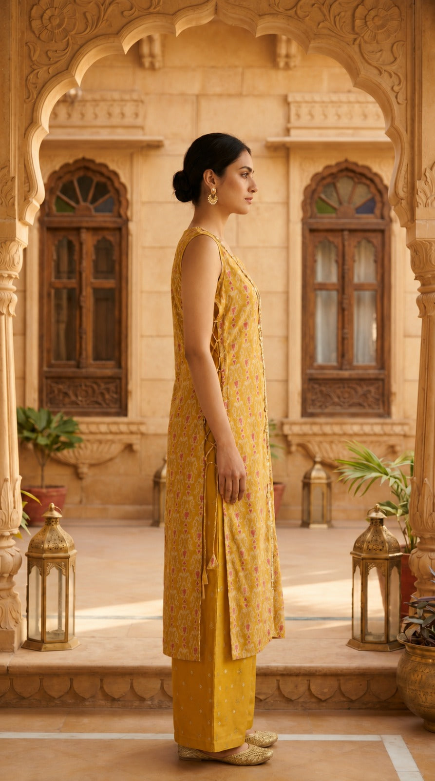 Mustard Lace Muslin Co-ord Set