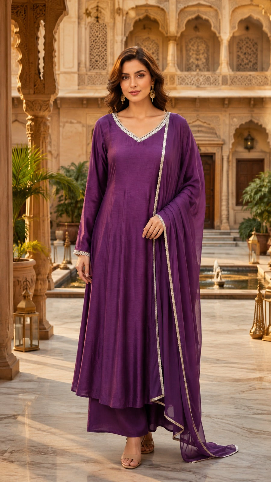 Crafted From Dolla Silk Anarkali Kurta Set Purple