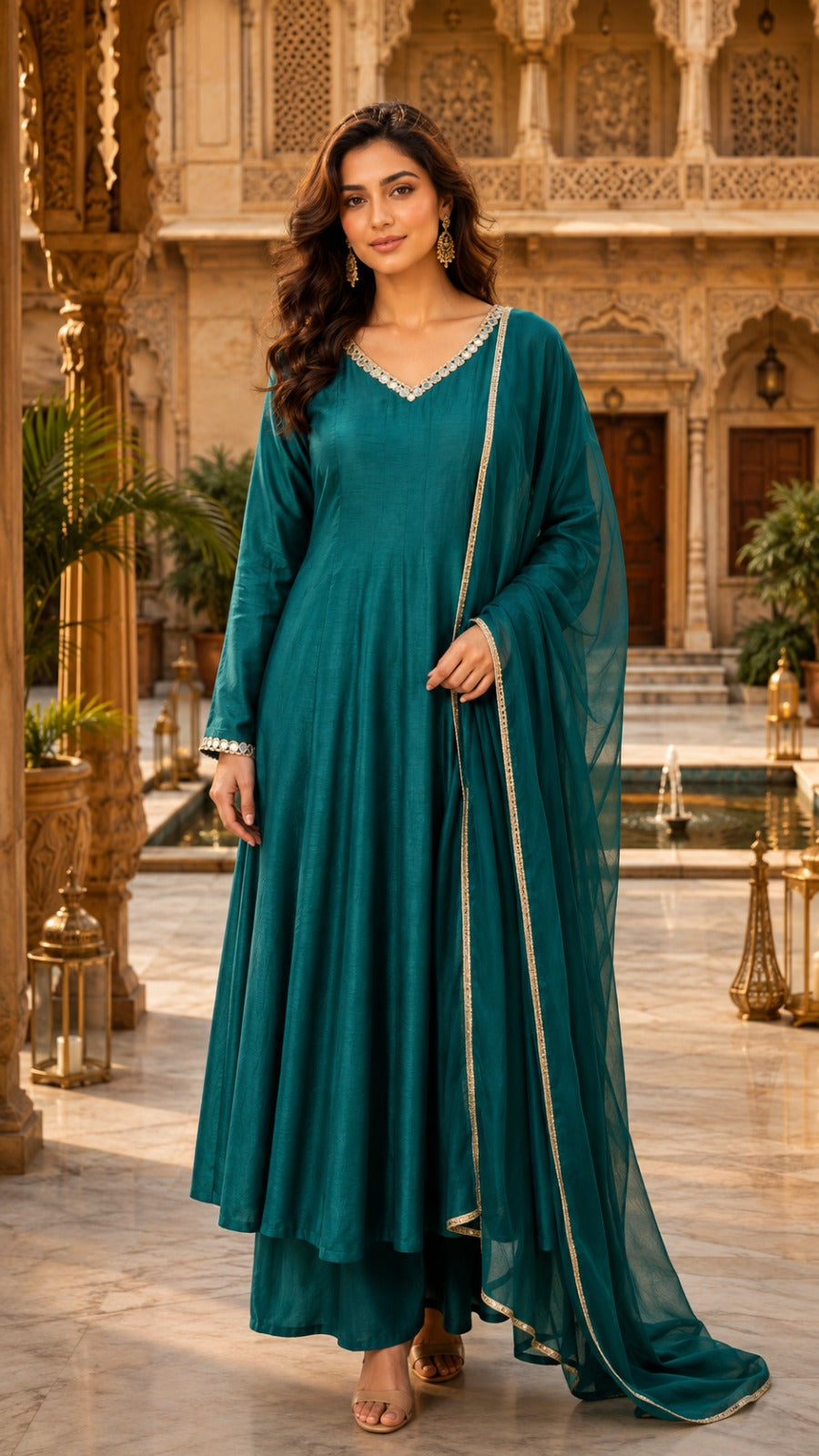 Crafted From Dolla Silk Anarkali Kurta Set Green