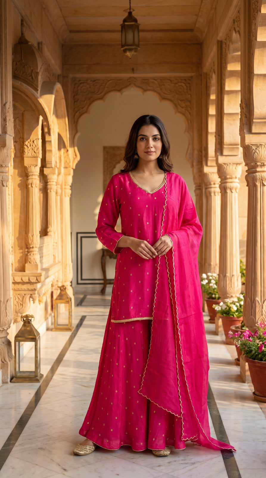 Rani Pink Banarasi Butti Palazzo Kurta Set