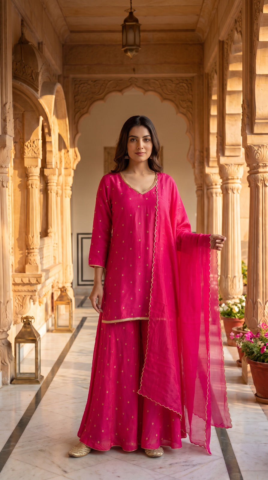 Rani Pink Banarasi Butti Palazzo Kurta Set