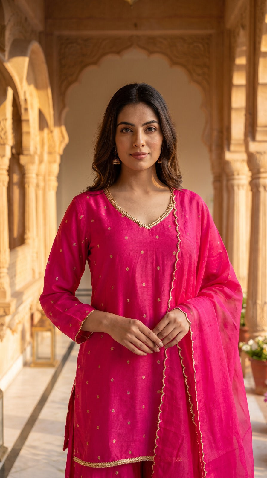 Rani Pink Banarasi Butti Palazzo Kurta Set