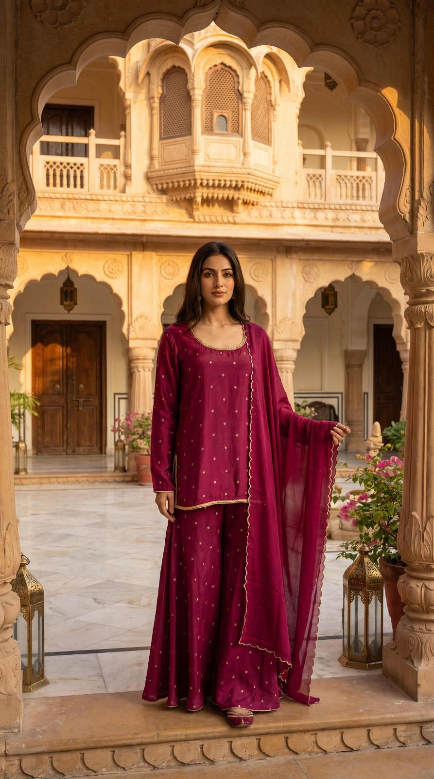 Plazzo Kurta Set Premium Silk Banarasi Butti