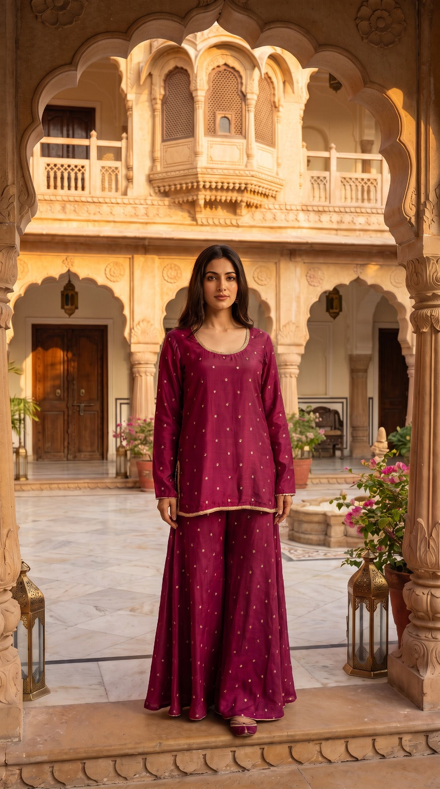 Plazzo Kurta Set Premium Silk Banarasi Butti