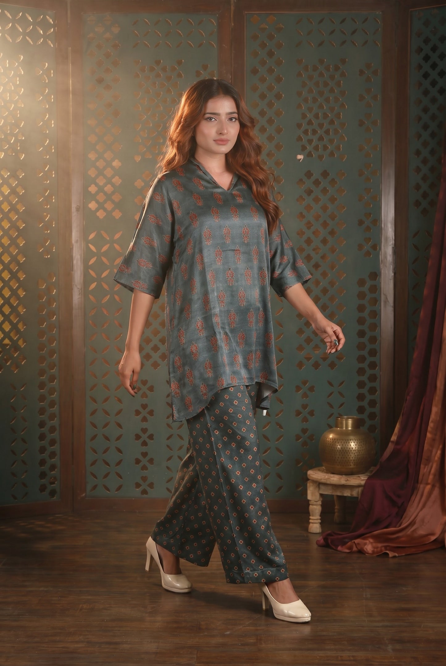Muted Grey Printed Co-Ord Set