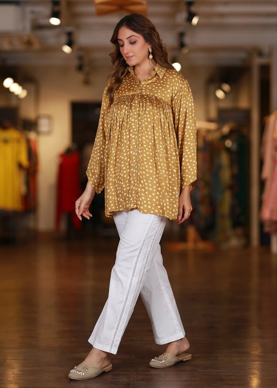 Plited Polka Dot Shirt