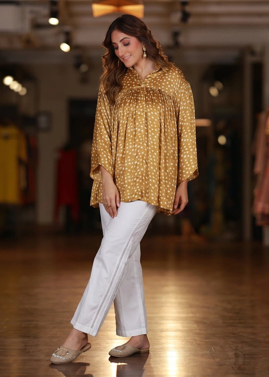 Plited Polka Dot Shirt