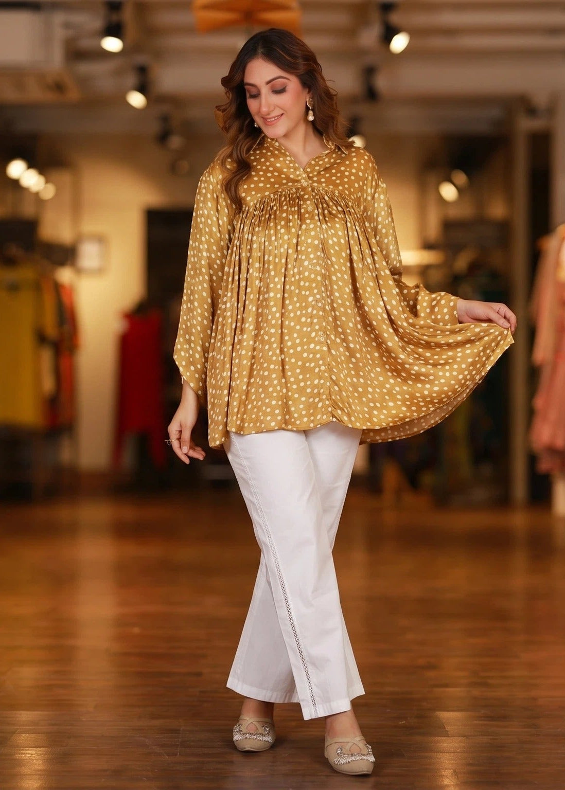Plited Polka Dot Shirt