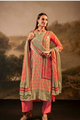 Premium Muslin Suit Set with Sequin Work & Floral Print - Salmon Pink | 3 Piece