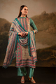 Premium Muslin Suit Set with Sequin Work & Floral Print - Peacock Green | 3 Piece